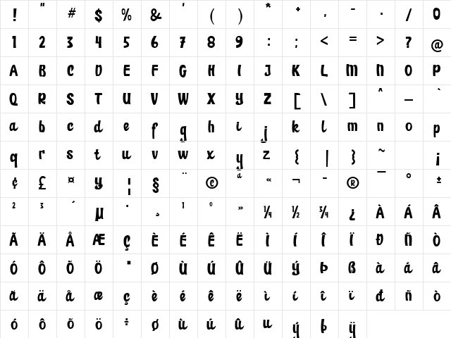 Paper Sticker Regular  glyph index