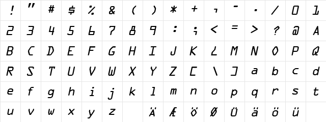 XTronicRegular Regular  glyph index
