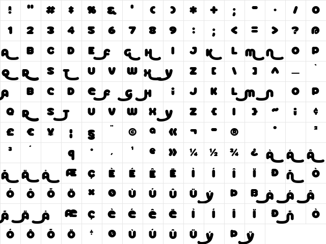 Roller Baby BV Alt Regular  glyph index