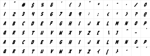 Johnny Torch Condensed Italic Condensed Italic  glyph index