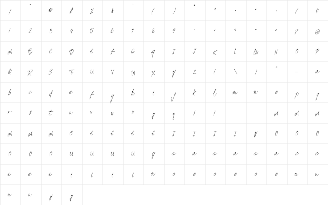 Prizertiez Regular  glyph index