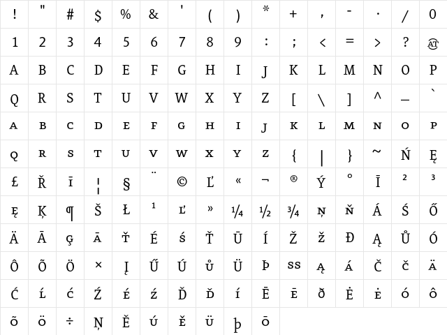 EurekaCE SmallCaps  glyph index
