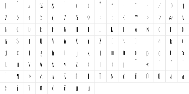 Pride Condensed Regular  glyph index