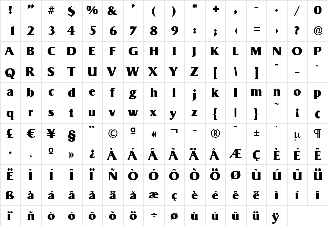 BruceBecker-Heavy Regular  glyph index