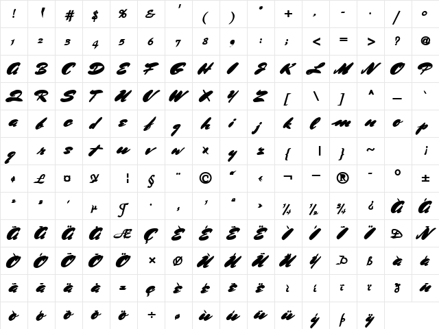 DanceOfTheBrush11 Bold  glyph index