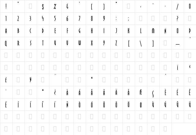 Pritchard Plain  glyph index