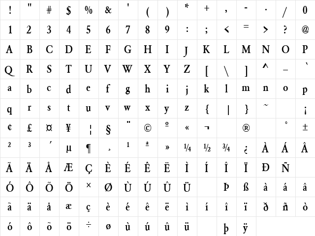 Ummama 1 Regular  glyph index