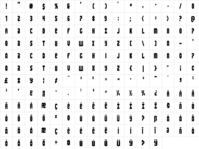 Warrior Nation Condensed Condensed  glyph index