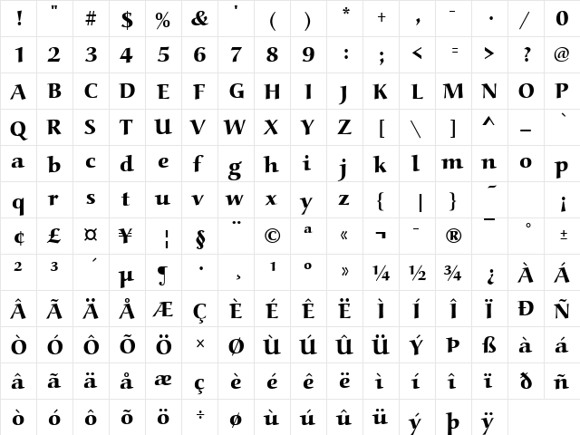 Alcuin Becker Ext Bold Regular  glyph index