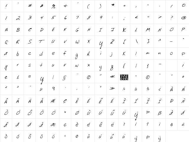 CormicksHand Italic  glyph index