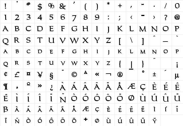 Carla Bold  glyph index