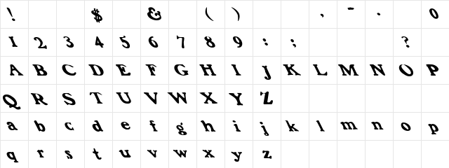 Frank Font Lefty Regular  glyph index