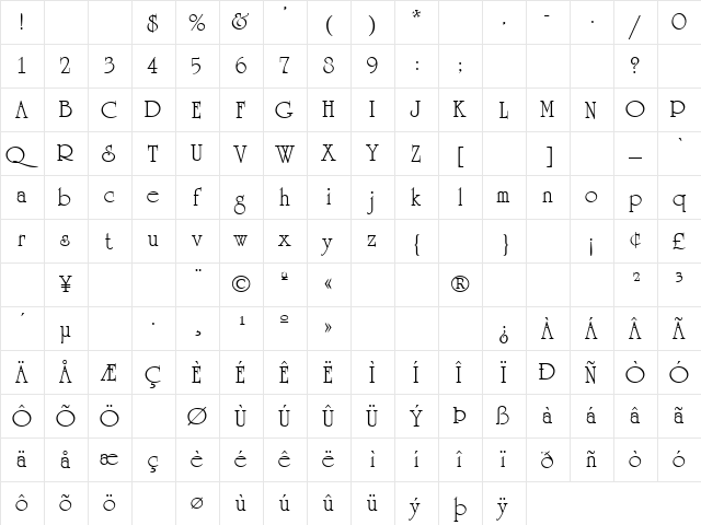 Machine Gun 9 Regular  glyph index
