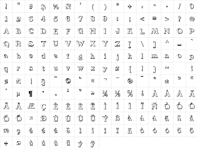 We5 DB Normal  glyph index