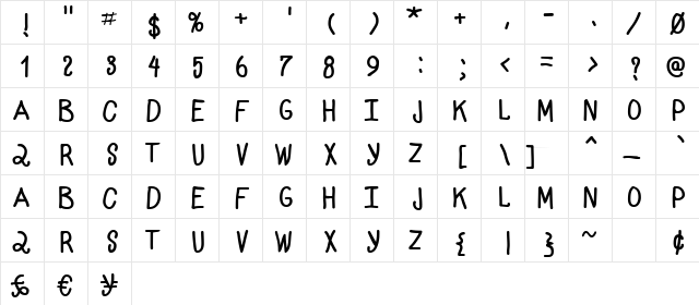 Monotone Regular  glyph index