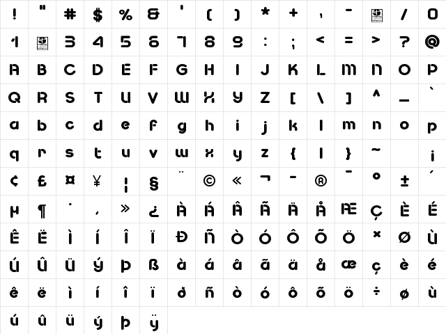 Pesta Stencil Demo Bold  glyph index