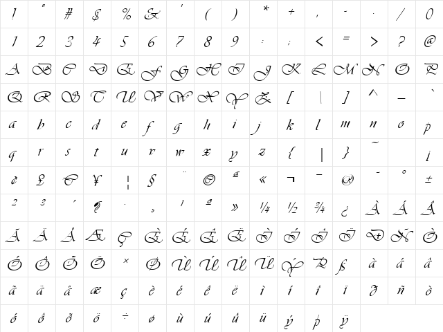 Script-V730 Regular  glyph index