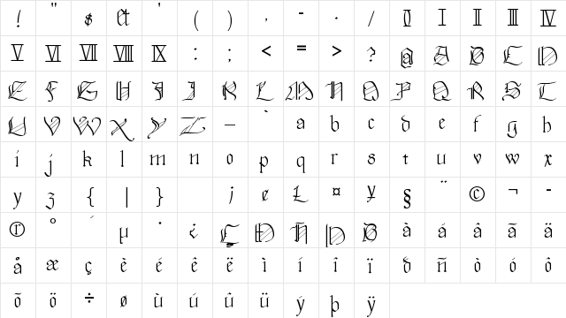 Walkiria Regular  glyph index