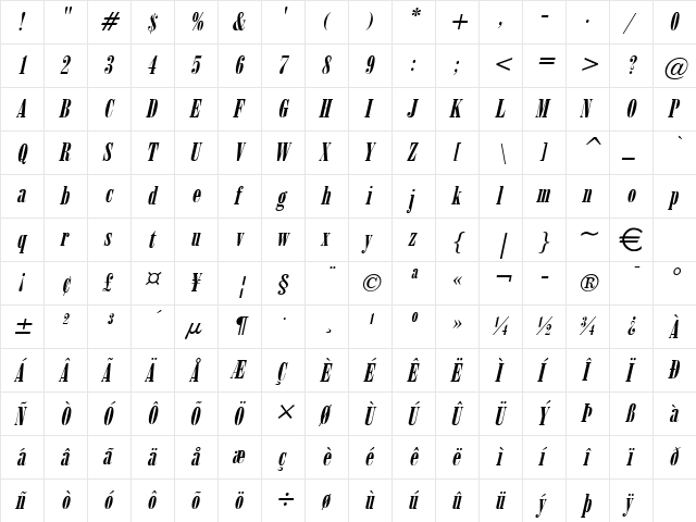 June15 Italic  glyph index