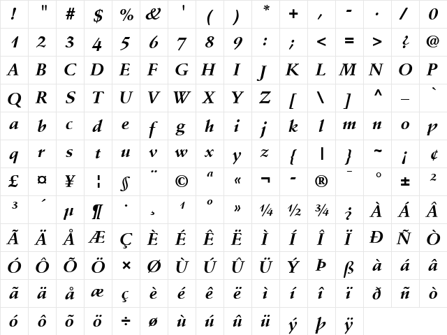 StempelSchneidler LT Bold Italic  glyph index