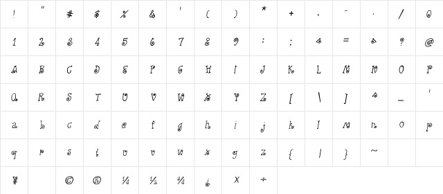 CRU-Kanda-Hand-Written-Italic Italic  glyph index