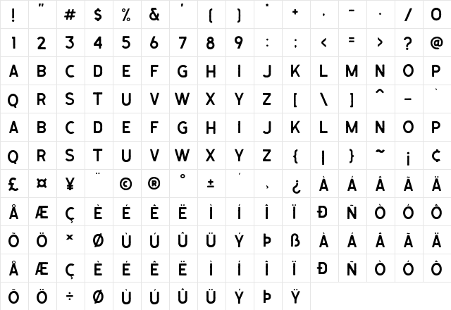 Caligor Sans Edge  glyph index