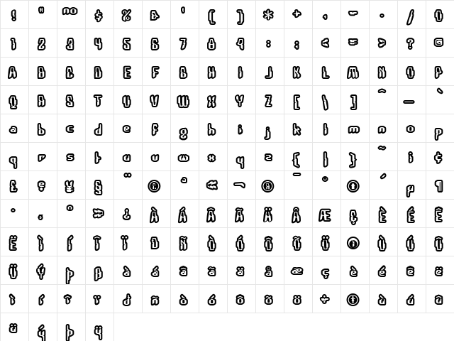 Coaxial Regular  glyph index