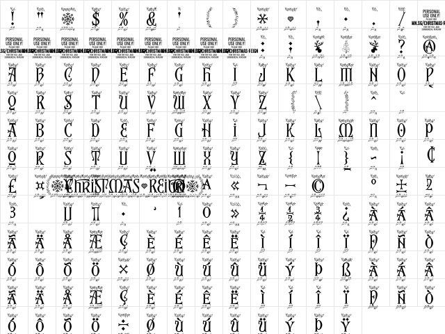 Christmas Reign Deco PERSONAL Regular  glyph index