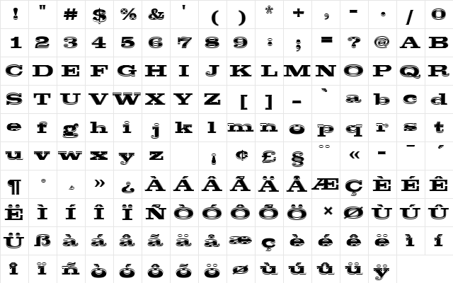 ClarendonTBolExpIn1 Regular  glyph index