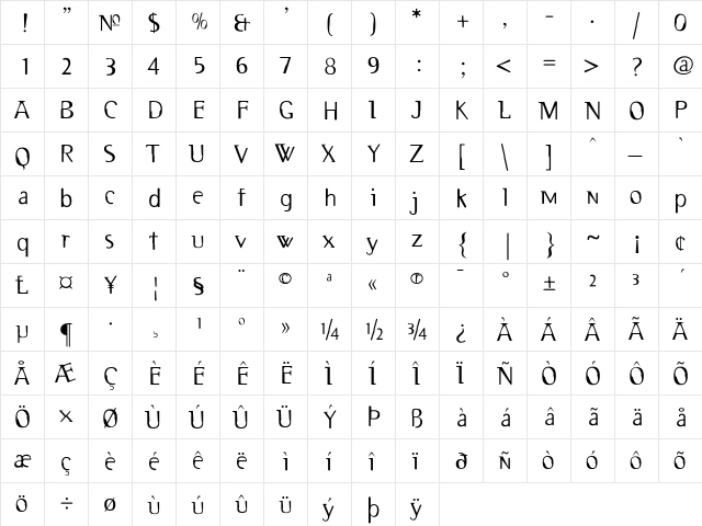 2RebelsDeux Regular  glyph index