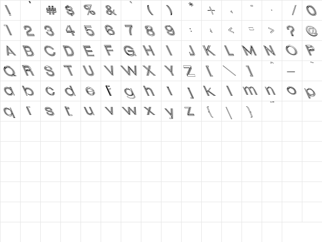Uptight Hollow Extreme Lefti Regular  glyph index