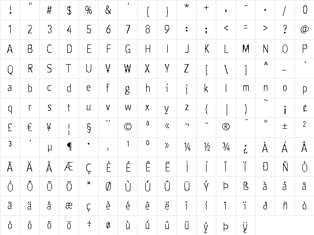 Ayumi Pro Regular  glyph index