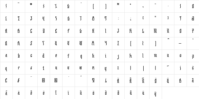 Juxo Medium  glyph index