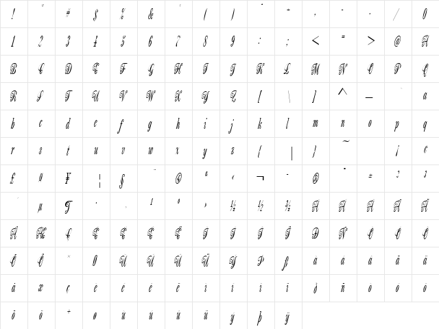 URWBordaScrD Regular  glyph index