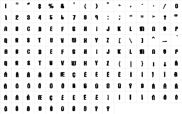Carbon Block Ink Regular  glyph index