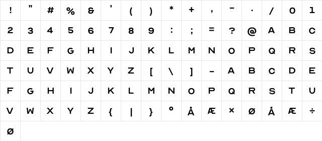 Optician Sans Regular  glyph index