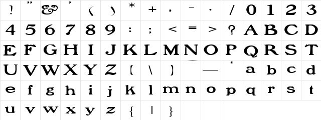 ProphetExtended Regular  glyph index