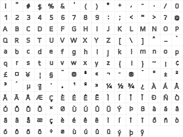 Gamestation DisplayOutline Regular  glyph index
