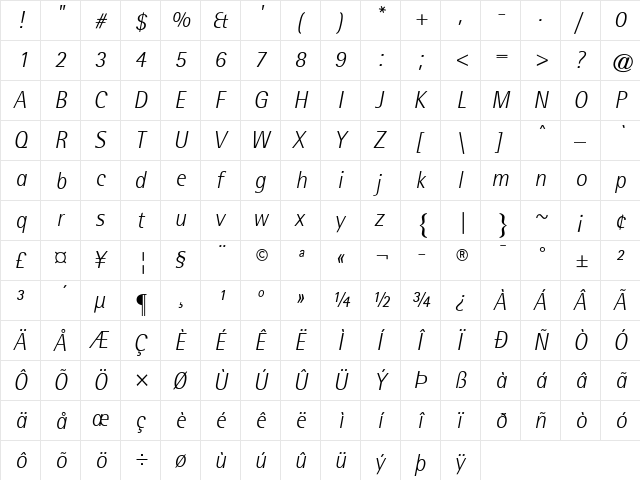 RotisSemiSans Light Italic  glyph index