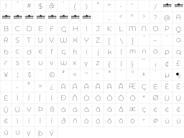 Eastman Alternate Trial Extralight  glyph index
