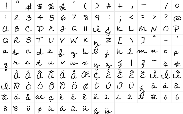 FG Moa Regular  glyph index