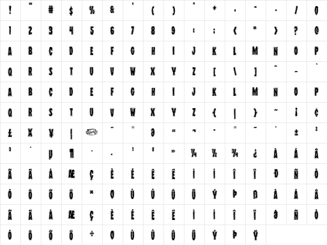 Wolf Brothers Academy Regular  glyph index