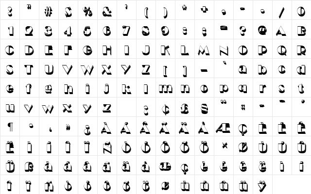 BroadwayDSh1 Regular  glyph index