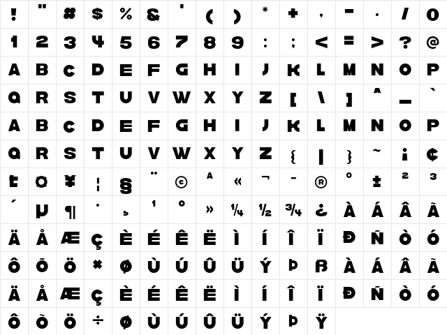 krown Bold  glyph index