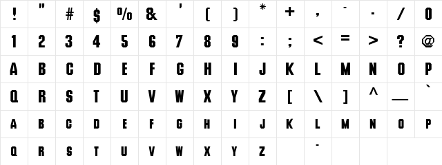 Deusex Regular  glyph index
