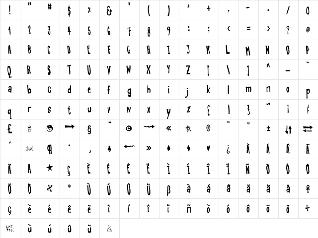 Eatpoo Regular  glyph index