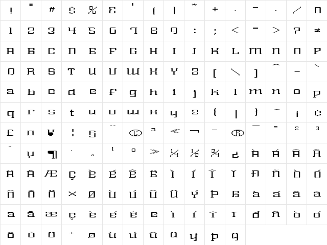 Alexander Light  glyph index