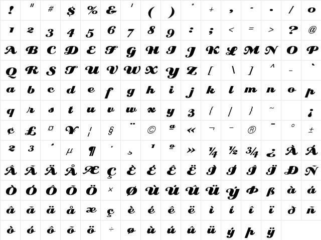 EclatICG Regular  glyph index