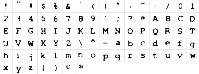 Overexposed Regular  glyph index