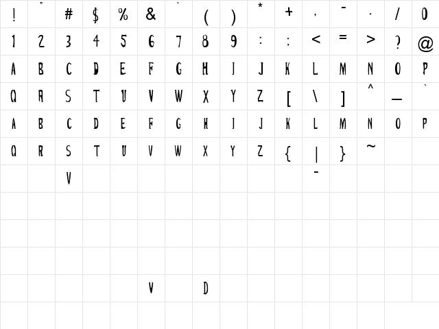 Cirque Du Freak Regular  glyph index